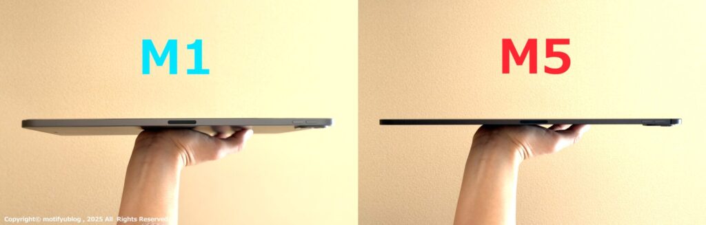 M5 iPad ProとM1 iPad Proの厚さ比較